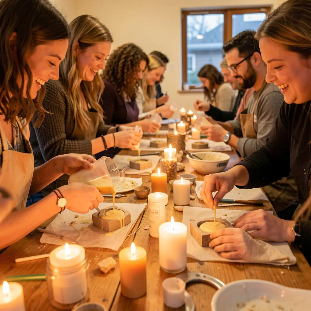 Participants enjoying a candle making workshop